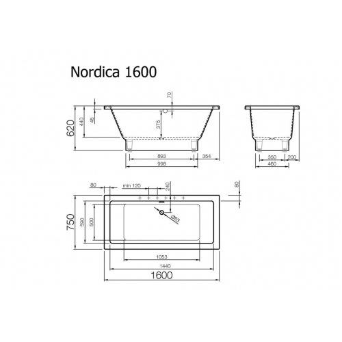 Vonia akmens masės VISPOOL Nordica 1600x750x620