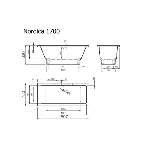 Vonia akmens masės VISPOOL Nordica 1700x750x620